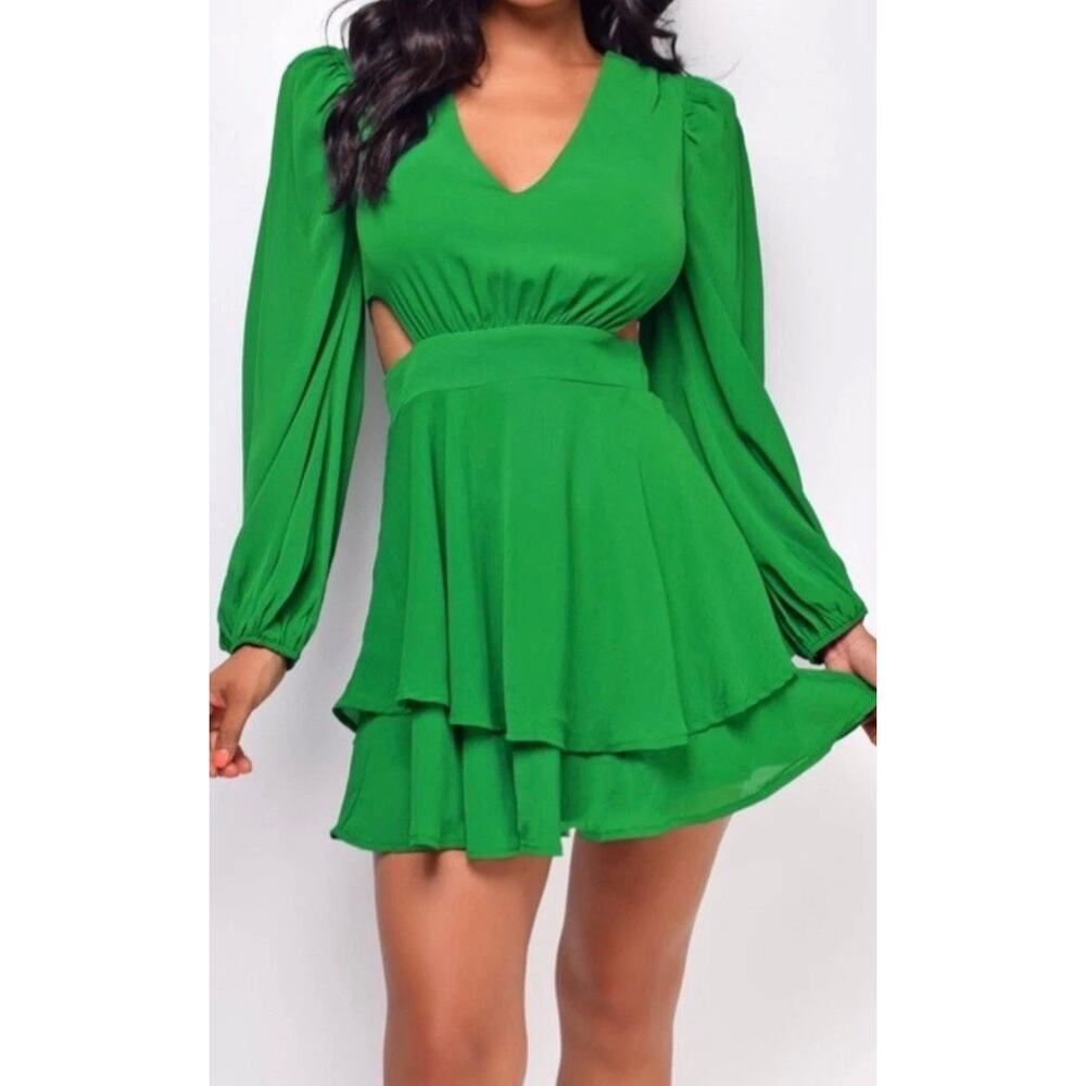 A. CALIN x Flying Tomato Side Cut Outs Mini Dress Emerald Green Sz Small